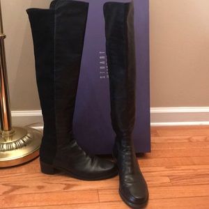 Black leather over the knee boots